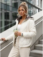 Dámska prechodná prešívaná bunda s kapucňou ecru FashionStreet TY5617