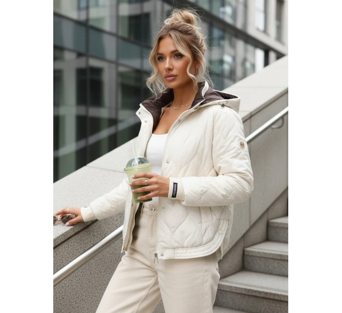 Dámska prechodná prešívaná bunda s kapucňou ecru FashionStreet TY5617