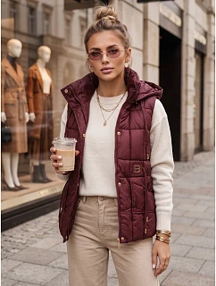 Kamizelka damska pikowana z kapturem bordowa model 22358231 - FashionStreet