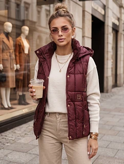 Dámská prošívaná vesta s kapucí, bordová, FashionStreet TY5974