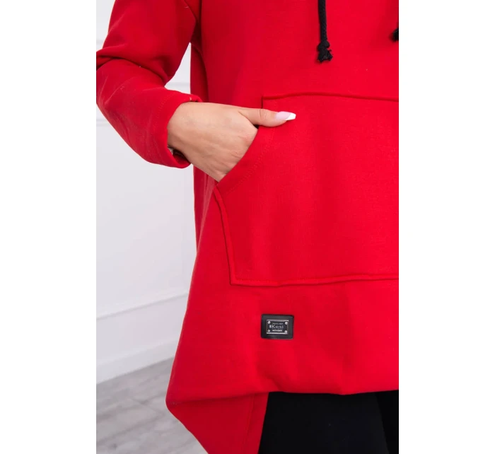 Zateplená mikina s dlhým chrbtom a kapucňou červená