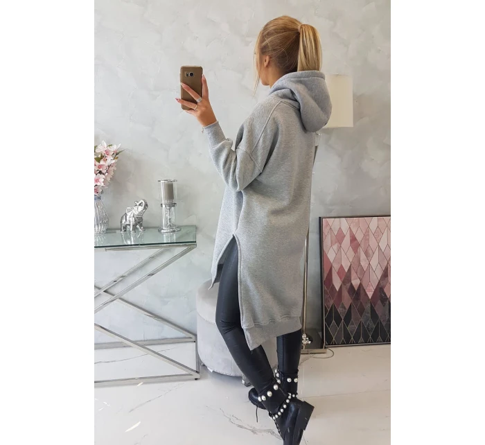 Zateplená mikina s bočnými rázporkami šedá