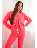 Dámska bavlnená trojdielna súprava s mikinou, topom a teplákmi ružová neónová Dámska bavlnená trojdielna súprava s mikinou, topom a teplákmi ružová neónová