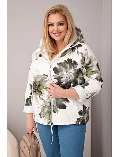 model 21959118 dámská bunda Plus Size s květinovým vzorem khaki - K-Fashion
