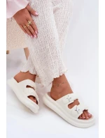 Dámske penové papuče na platforme - ecru