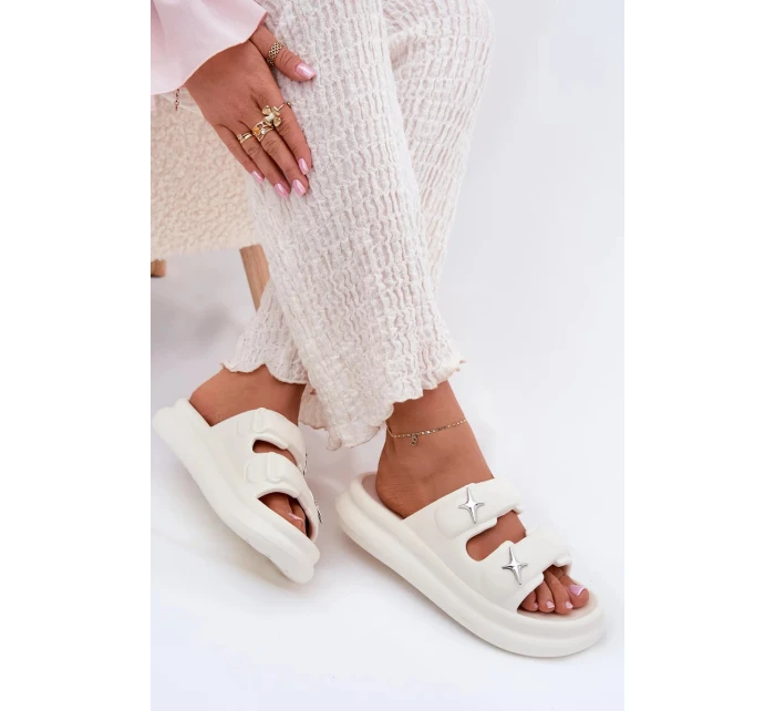 Dámske penové papuče na platforme - ecru