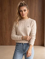 Sweter damski z warkoczowym splotem beżowy FashionStreet MY2675