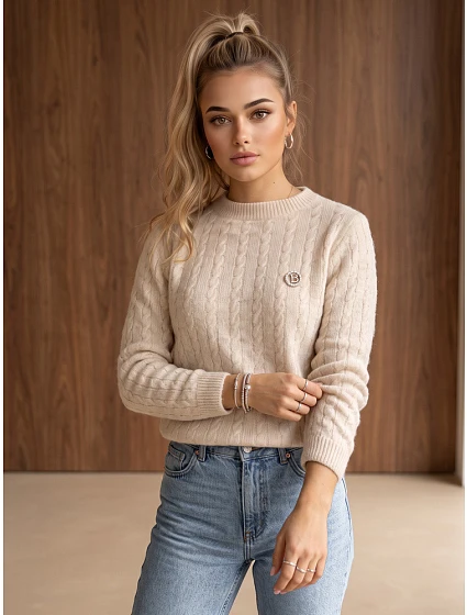 Sweter damski z beżowy model 22554759 - FashionStreet Sweter damski z beżowy model 22554759 - FashionStreet