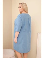 Dámské bavlněné šaty Plus Size s vázáním u výstřihu džínové