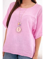 Dámska bavlnená oversize blúzka s krátkymi rukávmi candy pink