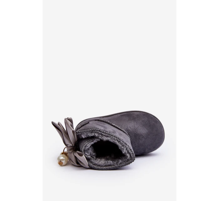 Dětské Teplé Sněhule S mašlí Šedé model 21569900 - Boto Dětské Teplé Sněhule S mašlí Šedé model 21569900 - Boto