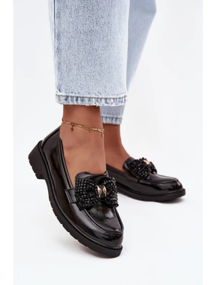 Lakierowane Mokasyny Damskie Z Kokardką S.Barski HY52-319A Czarne