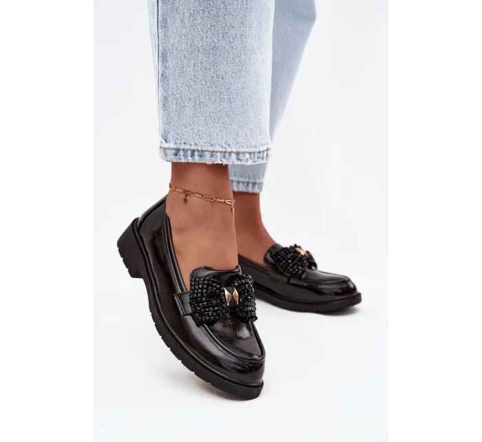 Lakierowane Mokasyny Damskie Z Kokardką S.Barski HY52-319A Czarne