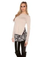 Dámsky sveter tunika 2v1 6544 Tmavomodrá s ecru - Koucla