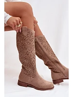 Dámske perforované čižmy na nízkom podpätku HY61-8023 Beige - S.Barski