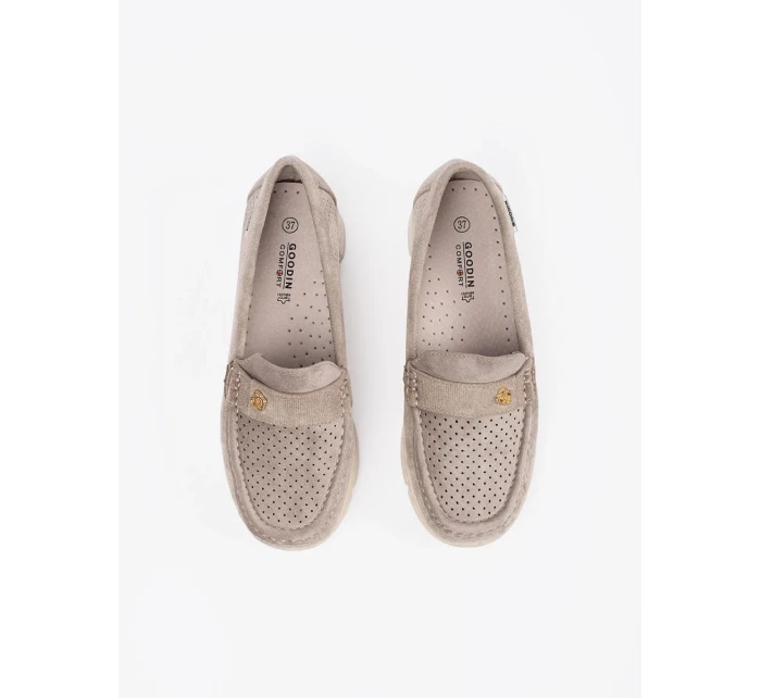 Praktické dámske mokasíny Ciemnobeżowy bez podpätku