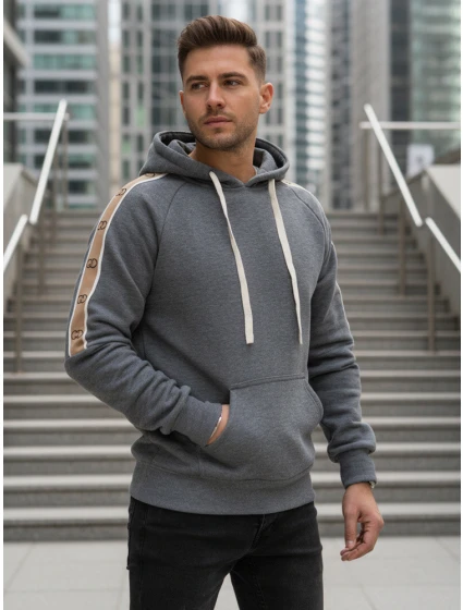 Pánská šedá mikina s kapucí model 21994683 - Dstreet Pánská šedá mikina s kapucí model 21994683 - Dstreet