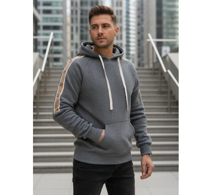 Pánská šedá mikina s kapucí model 21994683 - Dstreet Pánská šedá mikina s kapucí model 21994683 - Dstreet