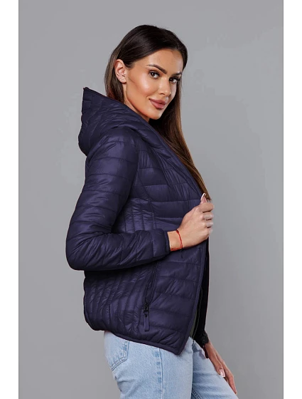 Tmavě modrá dámská prošívaná bunda s kapucí model 18044805 - S'WEST Tmavě modrá dámská prošívaná bunda s kapucí model 18044805 - S'WEST