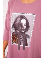 Šaty s potiskem a model 18746004 spodní částí tmavě růžové - K-Fashion