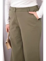 Dámské kalhoty Plus Size s širokým nohavicí a vysokým pasem khaki