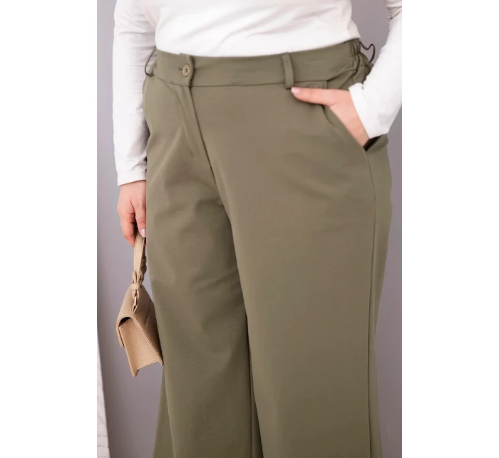 Dámské kalhoty Plus Size s širokým nohavicí a vysokým pasem khaki