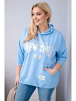 Dámska mikina plus size z viskózy s kapucňou a klokaním vreckom modrá