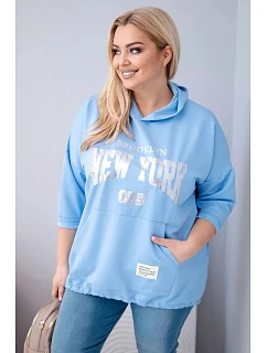 Dámska mikina plus size z viskózy s kapucňou a klokaním vreckom modrá