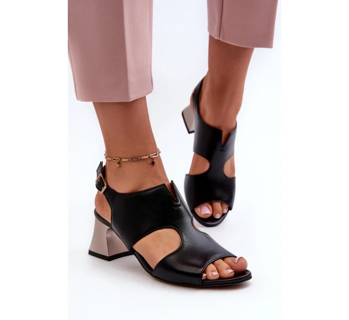 Dámské kožené sandály na podpatku model 21660007 černé - Maciejka