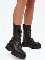 Botki Damskie Z Naturalnej Skóry Na Platformie Zazoo 3795 Czarne