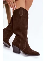 Kožené Semišové Kozačky Dívčí Oteplené Čokoládové Urselle