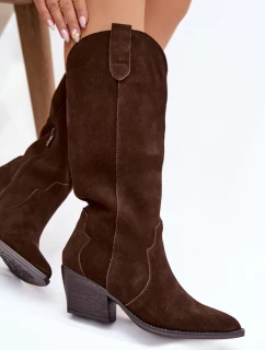 Kožené Semišové Kozačky Dívčí Čokoládové model 21834797 - Boto