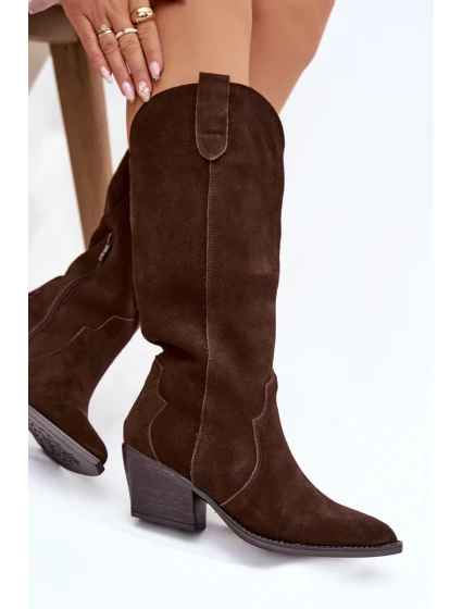 Kožené Semišové Kozačky Dívčí Oteplené Čokoládové Urselle