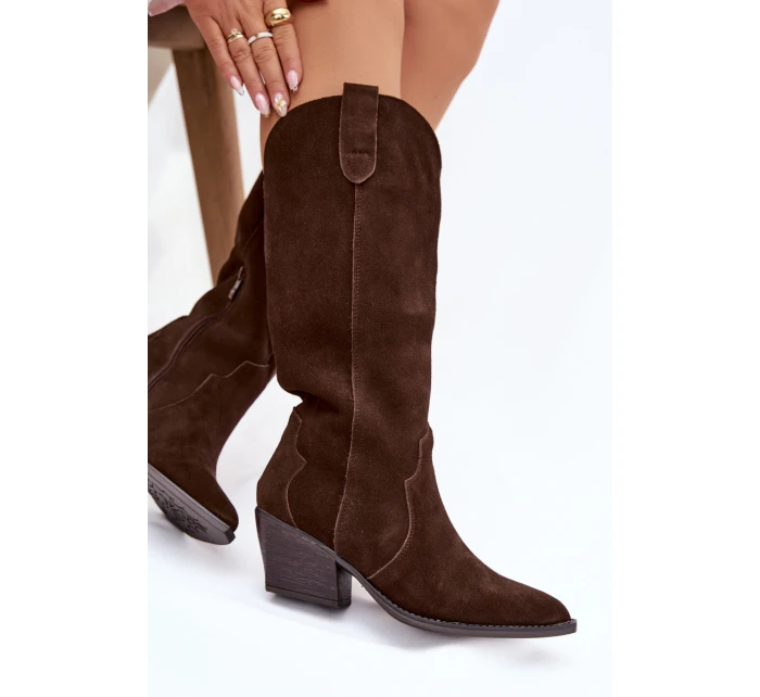 Kožené Semišové Kozačky Dívčí Oteplené Čokoládové Urselle