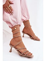 Dámské sandály na podpatku s pásky Béžové model 22103005 - Boto