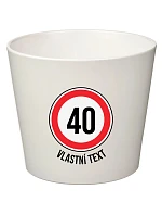 Biely keramický kvetináč – dopravná značka s motívom narodenín – veľký Biely keramický kvetináč – dopravná značka s motívom narodenín – veľký