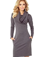 Dámske šaty s dlhým rukávom vreckami a rolákom sivé - Šedá / XL - Numoco