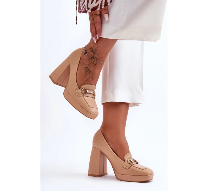 Modne Skórzane Czółenka Nude Rouse