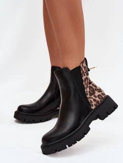 Ocieplane Botki Damskie Ze Złotym Detalem Panterka Czarne Calista
