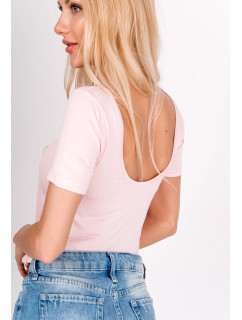 Jednofarebné dámske tričko s výstrihom na chrbte - ružové,