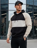 Pánska základná mikina s kapucňou s popolom a čiernymi pruhmi FashionStreet BX5898