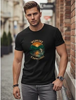 Pánske bavlnené tričko s potlačou rybára čierne FashionStreet NX0110R Pánske bavlnené tričko s potlačou rybára čierne FashionStreet NX0110R