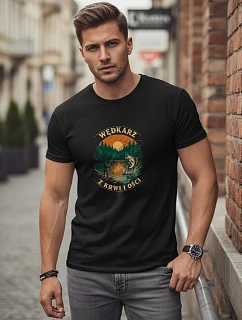Pánske bavlnené tričko s potlačou rybára čierne FashionStreet NX0110R