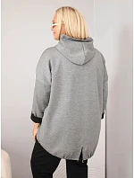 Dámska mikina Plus Size z viskózy s kapucňou a ozdobnými pásikmi, tmavošedá Dámska mikina Plus Size z viskózy s kapucňou a ozdobnými pásikmi, tmavošedá