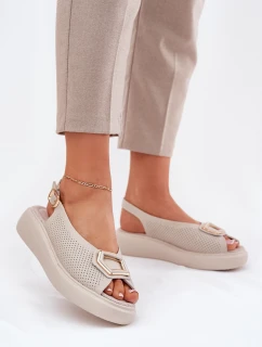 Skórzane Sandały Damskie Z Ozdobą S.Barski LR51-786 Beżowe