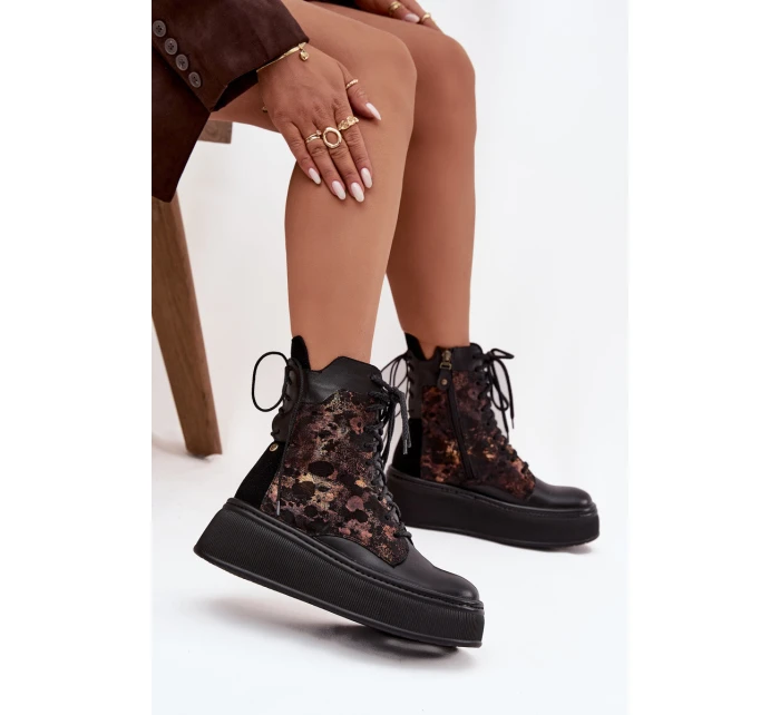 Skórzane Botki Na Platformie Maciejka 07086-01 Czarne