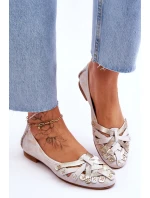Dámské Kožené Baleríny model 21620670 Béžová a zlatá - Maciejka