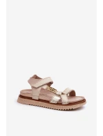 Zazoo 50103 Damskie Skórzane Sandały Na Platformie Beżowe