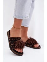 Dámské pantofle s třásněmi Černé Glorinna