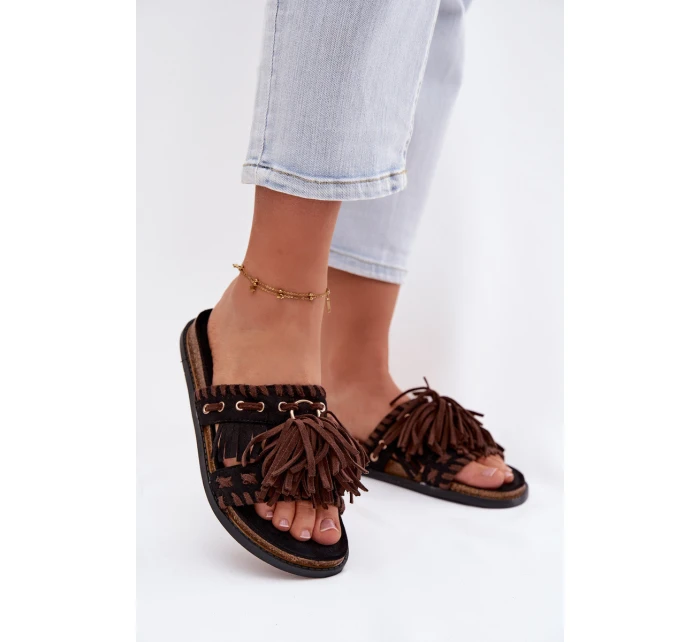 Dámské pantofle s třásněmi Černé Glorinna